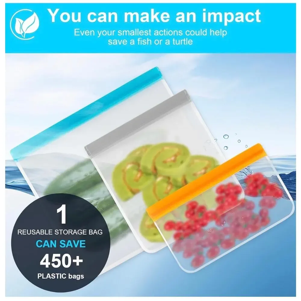 VUEKYN 12 Pack Reusable Freezer Bags Leakproof Food Storage Silicone snack Bags